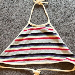 Zara Striped Knit Halter Tie-Back Top — Cream, Black, Pink, Purple, Green